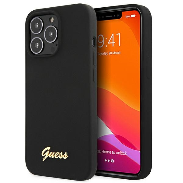 Guess GUHMP13XLSLMGBK iPhone 13 Pro Max6,7" black/czarny hardcase Silicone Script Gold Logo MagSafe
