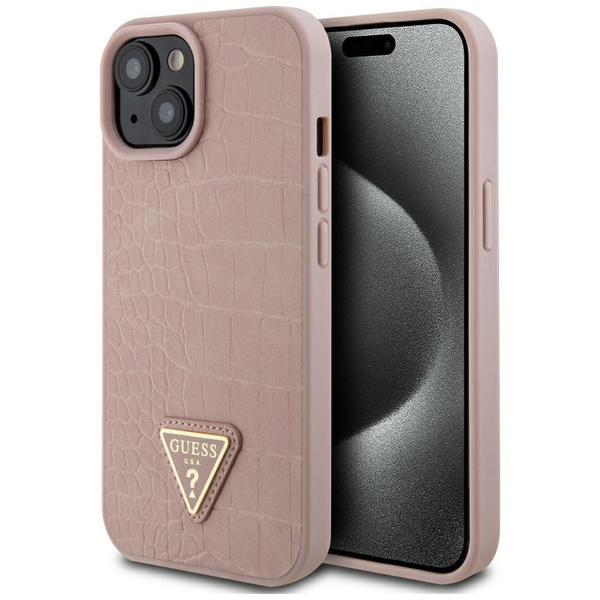 Guess GUHCP15SPCRTHCP iPhone 15 / 14 / 13 6.1" różowy/pink hardcase Croco Triangle Metal Logo