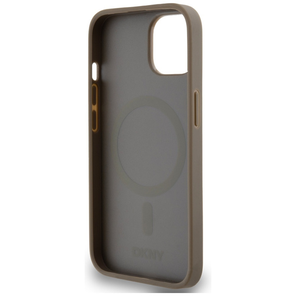 DKNY DKHMP15SPSOSPW iPhone 15 / 14 / 136.1" brązowy/brown hardcase Leather Printed Pattern Metal Logo MagSafe