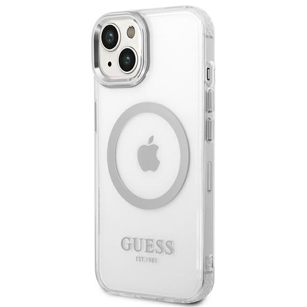 Guess GUHMP14MHTRMS iPhone 14 Plus / 15 Plus 6.7" srebrny/silver hard case Metal Outline Magsafe