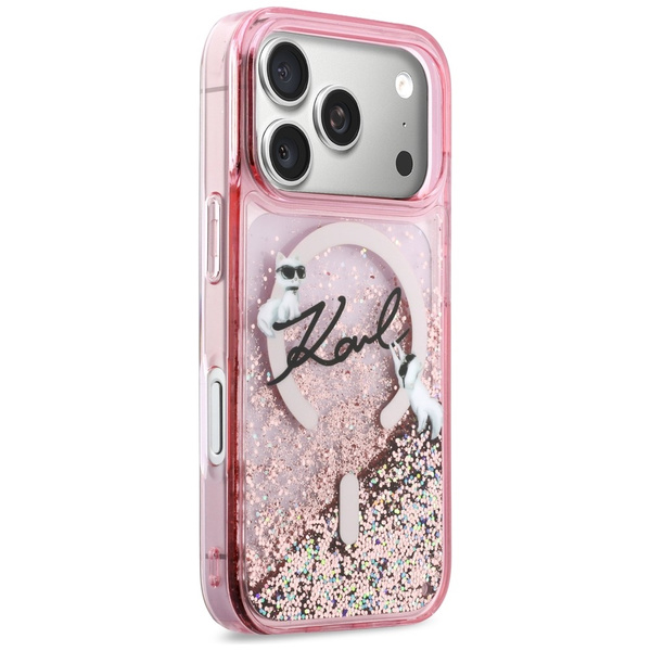 Etui Karl Lagerfeld Liquid Glitter Karl  Script Logo MagSafe do iPhone 17 Pro Max różowy