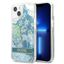 Guess GUHCP13MLFLSN iPhone 13 / 14 / 15 6.1" zielony/green hardcase Flower Liquid Glitter