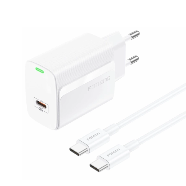 FONENG ładowarka sieciowa EU65 PD 20W 1xUSB-C + kabel USB-C - USB-C Biały