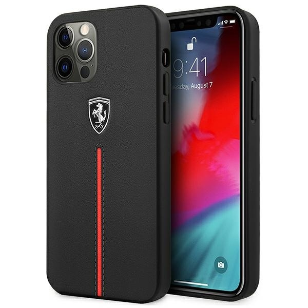 Ferrari FEOMSHCP12MBK iPhone 12/12 Pro czarny/black hardcase Off Track Leather Nylon Stripe