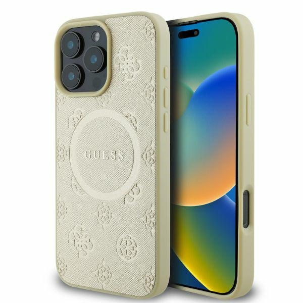 Guess GUHMP16LPSAPSMED iPhone 16 Pro6.3" złoty/gold hardcase Saffiano Peony Classic Logo MagSafe
