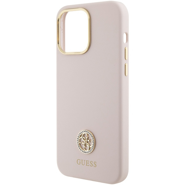 Guess GUHCP15XM4DGPP iPhone 15 Pro Max 6.7" jasnoróżowy/pink hardcase Silicone Logo Strass 4G