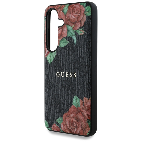 Etui Guess Leather 4G Flowers Print      Metal Classic Logo MagSafe Samsung Galaxy S25 czarny