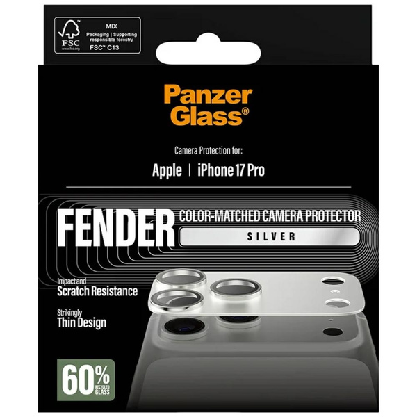 Szkło hartowane na obiektyw PanzerGlass Fender Camera Protector do iPhone 17 Pro srebrny