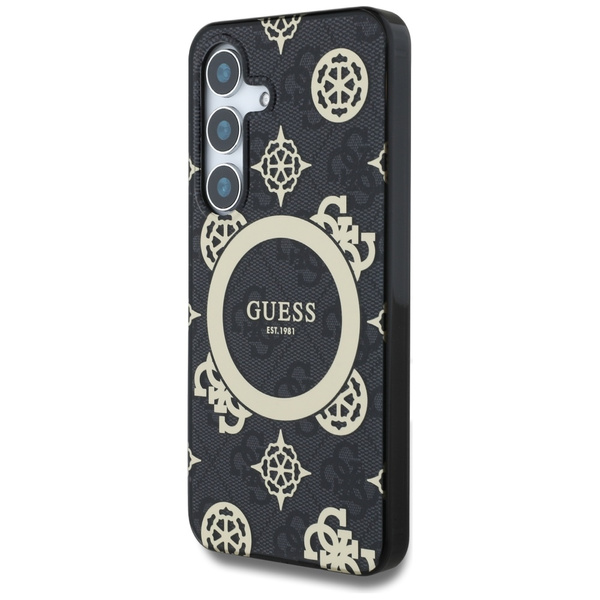 Etui Guess 4G Background Gold             Electroplated Peony Pattern MagSafe do Samsung Galaxy S25 czarny