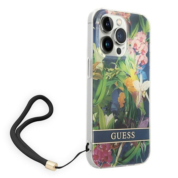Guess GUOHCP14XHFLSB iPhone 14 Pro Max6,7" niebieski/blue hardcase Flower Strap