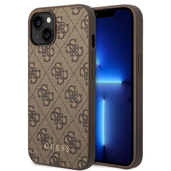 Guess GUHCP14MG4GFBR iPhone 14 Plus / 15 Plus 6.7" brązowy/brown hard case 4G Metal Gold Logo