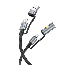 Kabel All-in-one USB A / USB C do USB C / Zapalniczka samochodowa Hoco 3A 60W 1,2 m U138 czarny