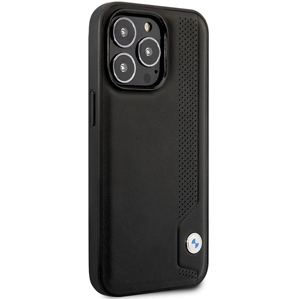 Etui BMW Leather Blue Dots na iPhone 14 Pro - czarne