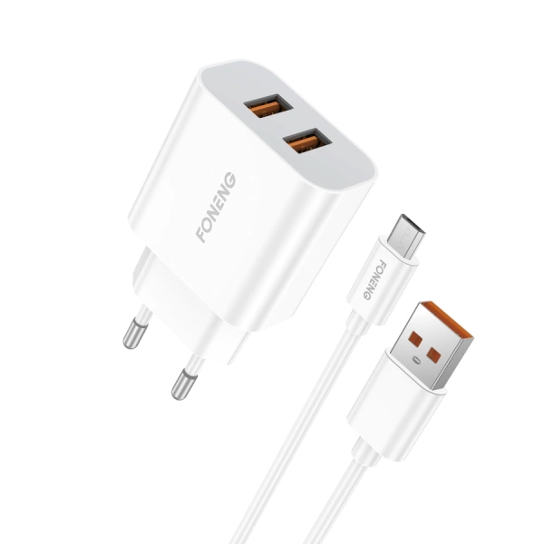 FONENG ładowarka sieciowa EU45 2.4A 12W 2xUSB + kabel Micro Biały