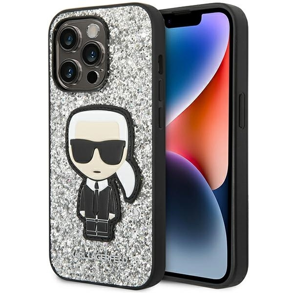 KARL LAGERFELD KLHCP14LGFKPG IPHONE 14 PRO 6.1 "HARDCASE SILVER/SILVER GLITTER FLAKES IKONIK