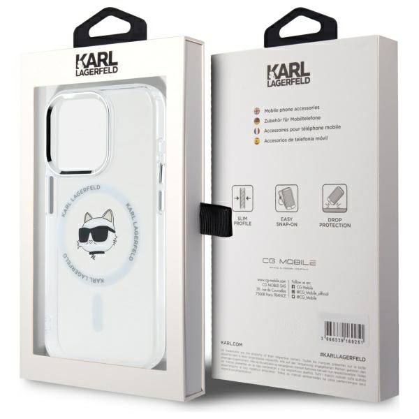 Karl Lagerfeld KLHMP15XHLSCHH iPhone 15   Pro Max 6.7" biały/white hardcase IML Metal Choupette Head MagSafe