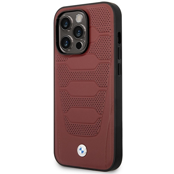 Etui BMW Leather Seats Pattern MagSafe na iPhone 14 Pro - burgundowe
