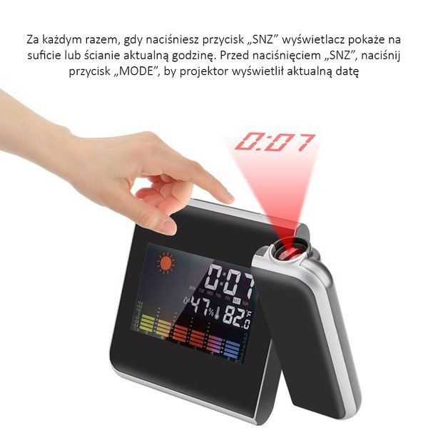 STACJA POGODY ZEGAR LCD BUDZIK Z PROJEKTOREM