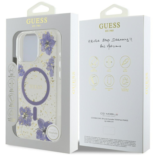 Etui Guess Resin Flowers MagSafe do iPhone 16 Pro Max fioletowy