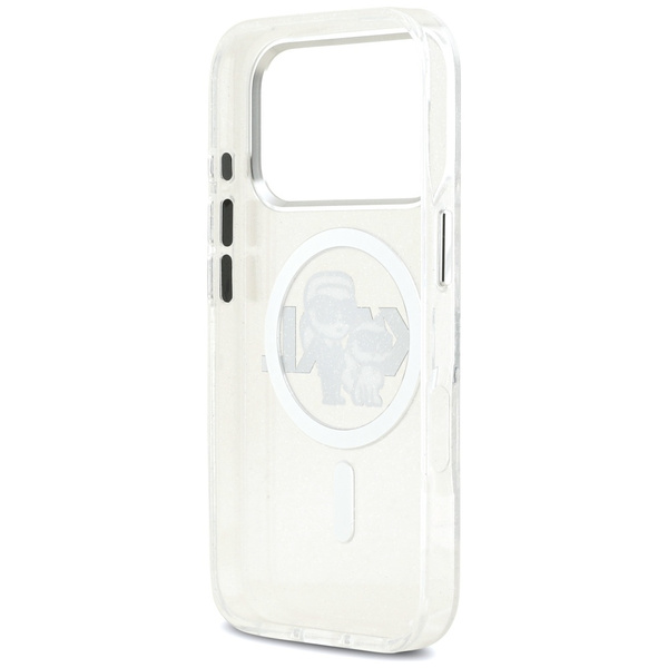 Etui Karl Lagerfeld IML Glitter Karl &   Choupette Sketch Logo MagSafe do iPhone 17 Pro przezroczysty