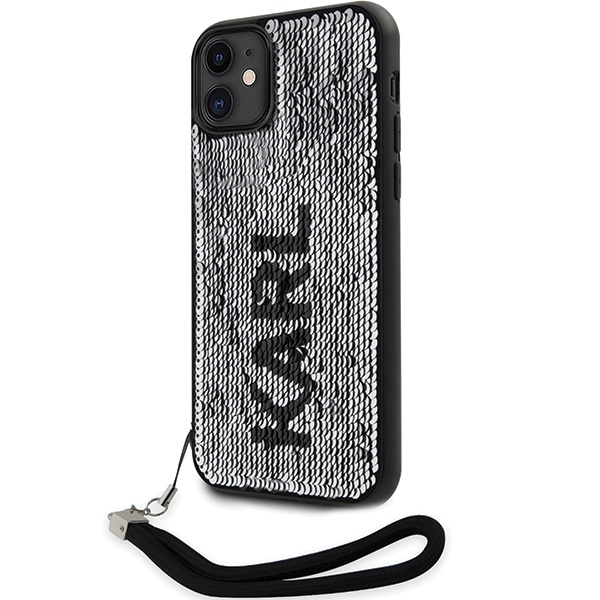 Etui Karl Lagerfeld Sequins Cord na iPhone 11 / Xr - srebrne
