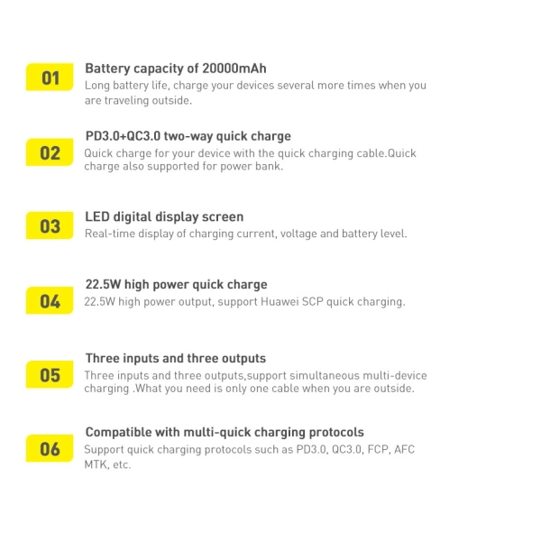 Baseus Adaman powerbank z szybkim ładowaniem 20000mAh 22.5W + kabel USB-A - USB-C 3A 0.3m czarny