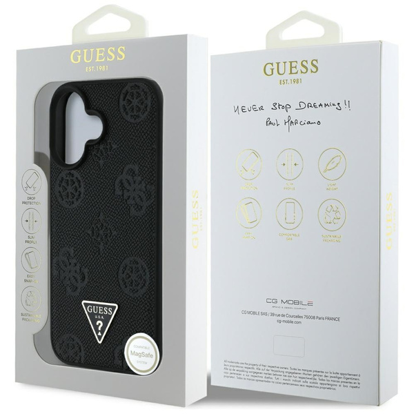 Etui Guess Grained Hot Stamp Peony       Triangle Logo MagSafe do iPhone 16 czarny