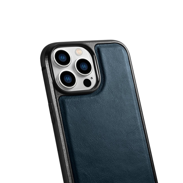 iCarer Leather Oil Wax etui iPhone 14 Pro Max skórzany pokrowiec niebieskie (WMI14220720-BU)