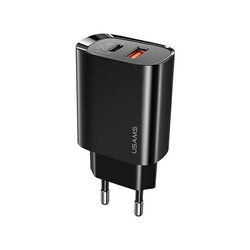 USAMS ŁAD. SIEC. 1XUSB-C+1XUSB T35 20W (ONLY HEAD) PD3.0 +QC3.0 FAST CHARGING CZARNY /BLACK CC121TC02 (US-CC121)