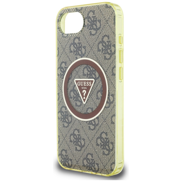Etui Guess IML Metal Glitter 4G Circle   Triangle MagSafe do iPhone 16e brązowy