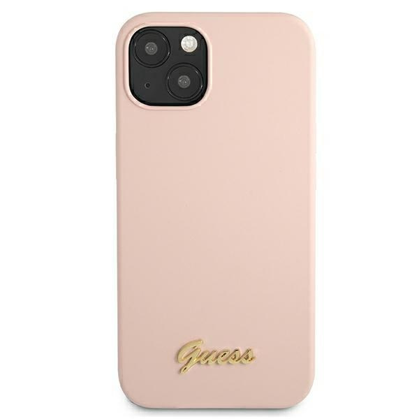 Guess GUHMP13MLSLMGLP iPhone 13 / 14 /15 6.1" jasnoróżowy/light pink hardcase Silicone Script Gold Logo Magsafe