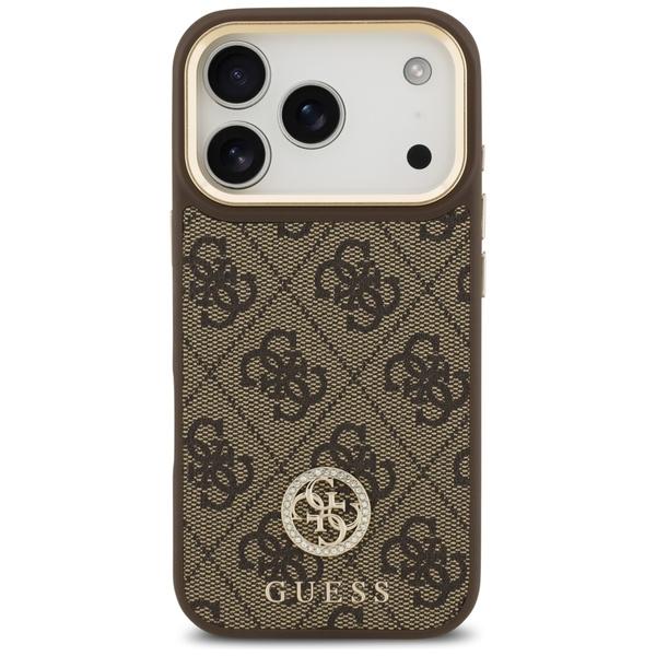 Etui Guess 4G Strass Logo & Big Strap    Metal Buttons MagSafe do iPhone 17 Pro brązowy