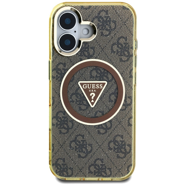 Etui Guess IML Metal Glitter 4G Circle   Triangle MagSafe do iPhone 16 brązowy