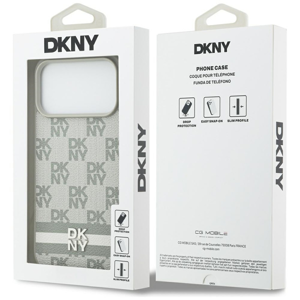Etui DKNY Checkered with Printed Stripes do iPhone 17 Pro Max beżowy