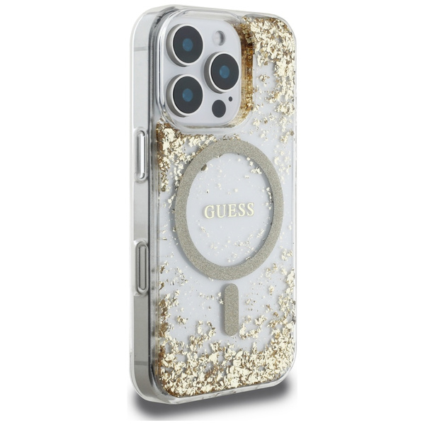 Etui Guess HC Resin Bottom Glitter do    iPhone 16 Pro MagSafe złoty