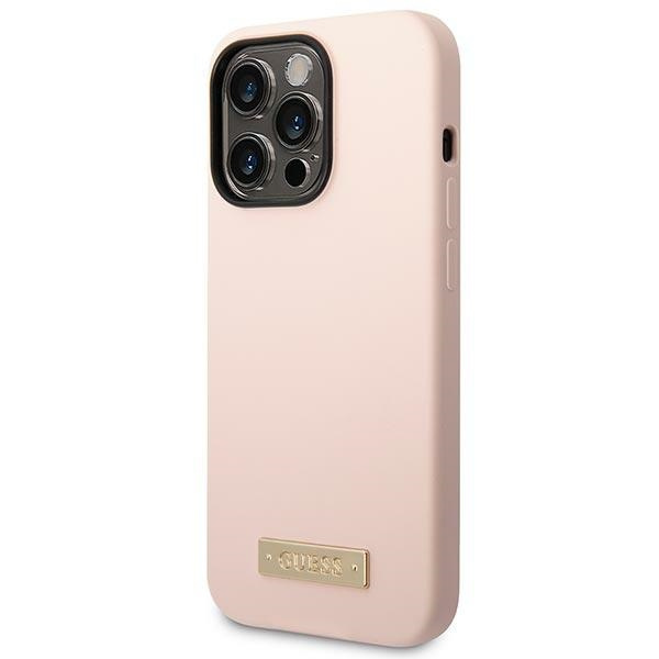 Guess GUHMP14XSBPLP iPhone 14 Pro Max6,7" różowy/pink hard case Silicone Logo Plate MagSafe