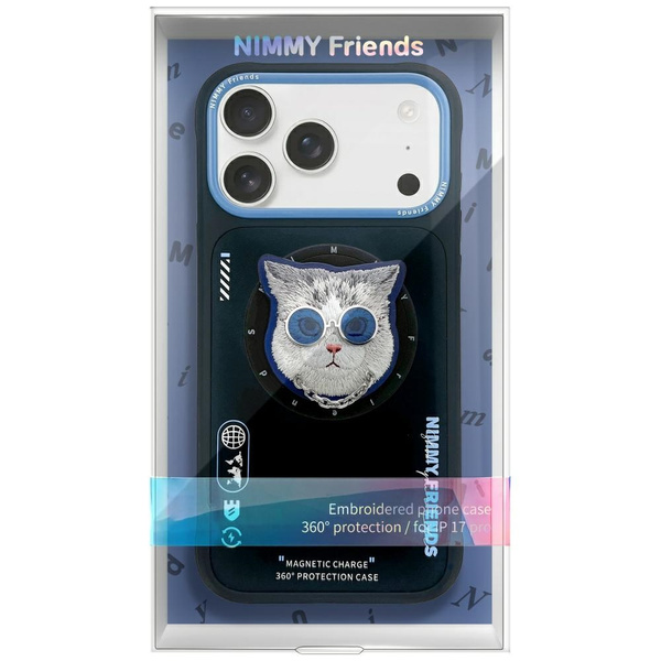 Etui Nimmy Glasses Cool Cat MagSafe do iPhone 17 czarno niebieski