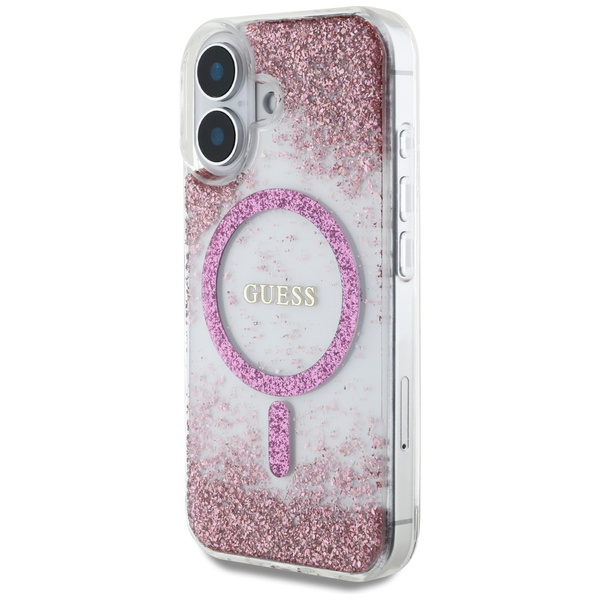 Etui Guess HC Resin Bottom Glitter do iPhone 16 MagSafe różowy