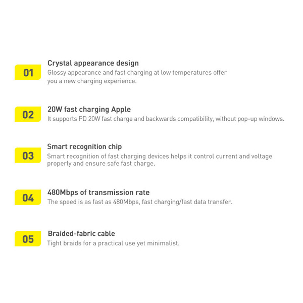 Baseus Crystal Shine Series kabel przewód USB do szybkiego ładowania i transferu danych USB Typ C - Lightning 20W 1,2m czarny (CAJY000201)