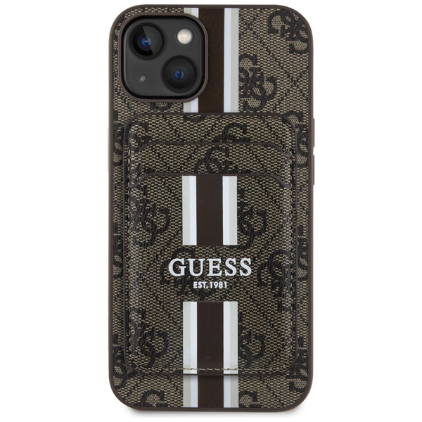 Etui Guess 4G Stripes z portfelem        Magsafe do iPhone 15 brązowy