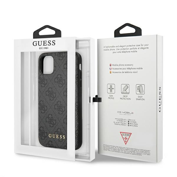 Guess GUHCN61G4GFGR iPhone 11 / Xr 6,1"szary/grey hard case 4G Metal Gold Logo