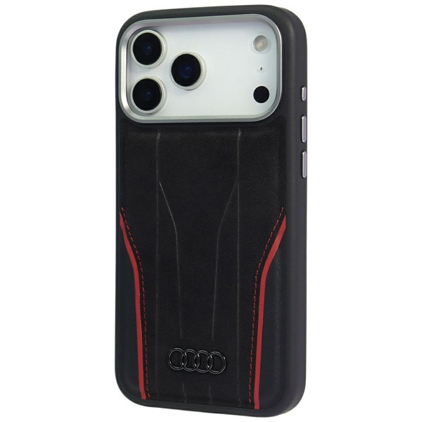 Etui Audi R8 Genuine Leather MagSafe do  iPhone 17 Pro czarno-czerwony