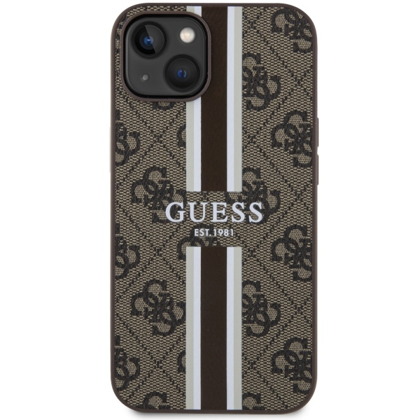 Guess GUHMP14SP4RPSW iPhone 14 / 15 / 13 6.1" brązowy/brown hardcase 4G Printed Stripes MagSafe