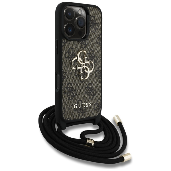 Etui Guess 4G Big Logo Cord Stap          Crossbody do iPhone 16 Pro brązowy
