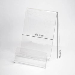 Podstawka Pionowa Plexi / Stojak na telefon z Zakładką na Cenę (Smartfon) szer. 65 mm