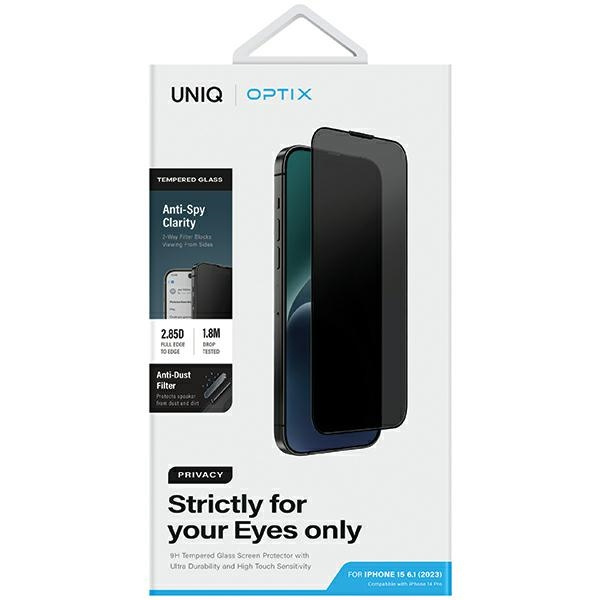 UNIQ Optix Privacy iPhone 15 6.1" / 14 Pro 6.1" prywatyzujące szkło hartowane z aplikatorem