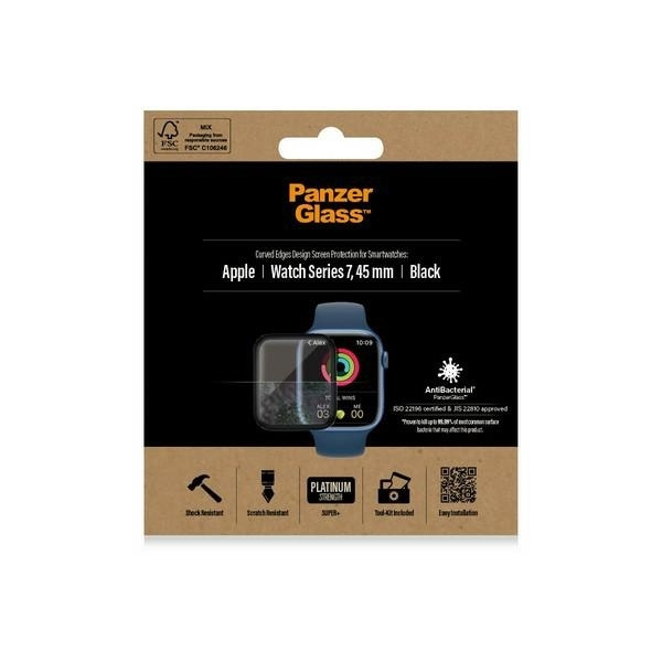 PanzerGlass Curved Apple Watch 7 45mm Antibacterial czarny/black