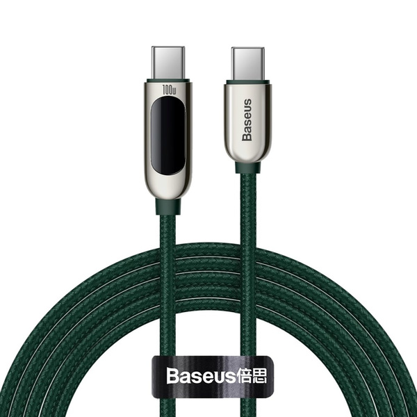 BASEUS USB TYPE C - USB TYPE C CABLE 100W (20V / 5A) POWER DELIVERY WITH DISPLAY SCREEN POWER METER 2M GREEN (CATSK-C06)