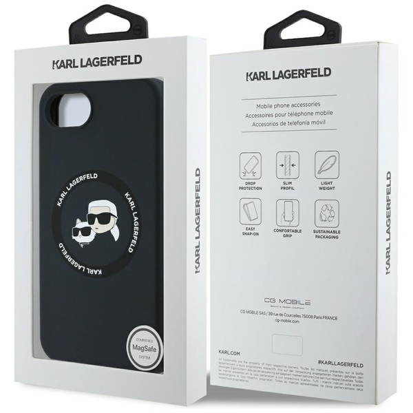 Etui Karl Lagerfeld Liquid Silicone Karl & Choupette Heads z MagSafe na iPhone 16e - czarne