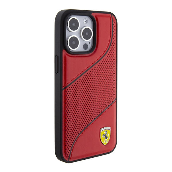 Etui Ferrari Perforated Waves Metal Logo na iPhone 15 Pro - czerwone